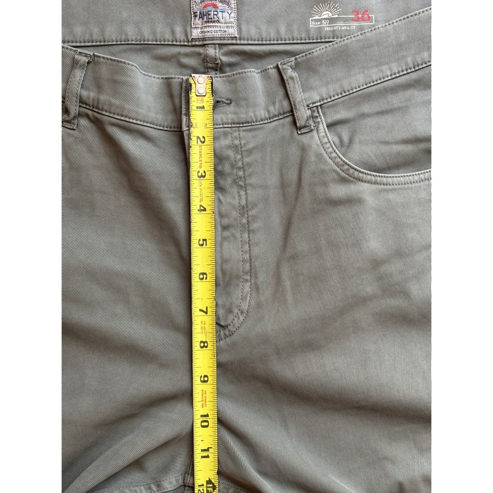 Faherty Brand Men Olive Green Organic Cotton 5-Pocket Straight Pants Size 36 - Picture 6 of 12